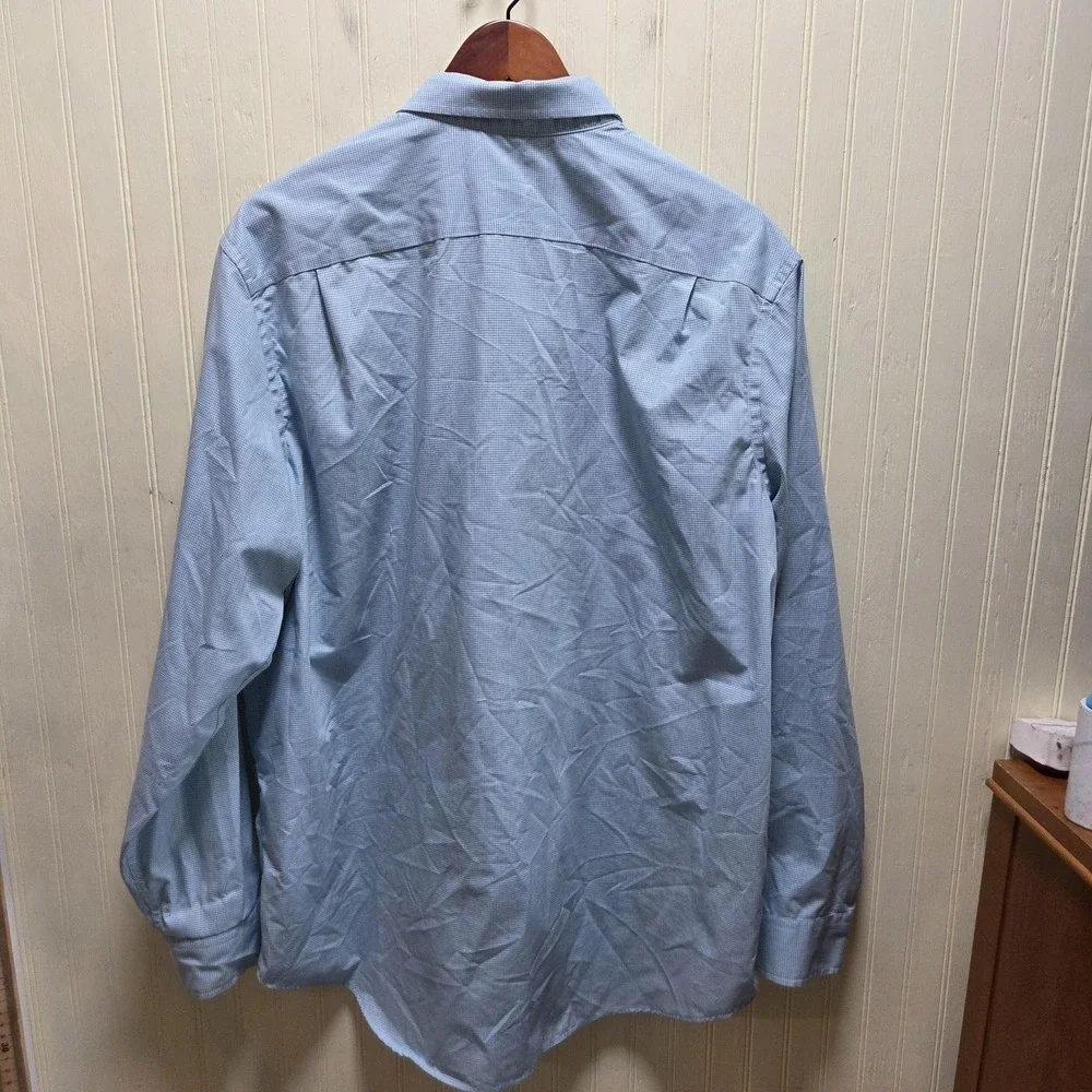 Banana Republic Dress Shirt Mens XL 17-17.5 Blue Check Non Iron Classic Fit